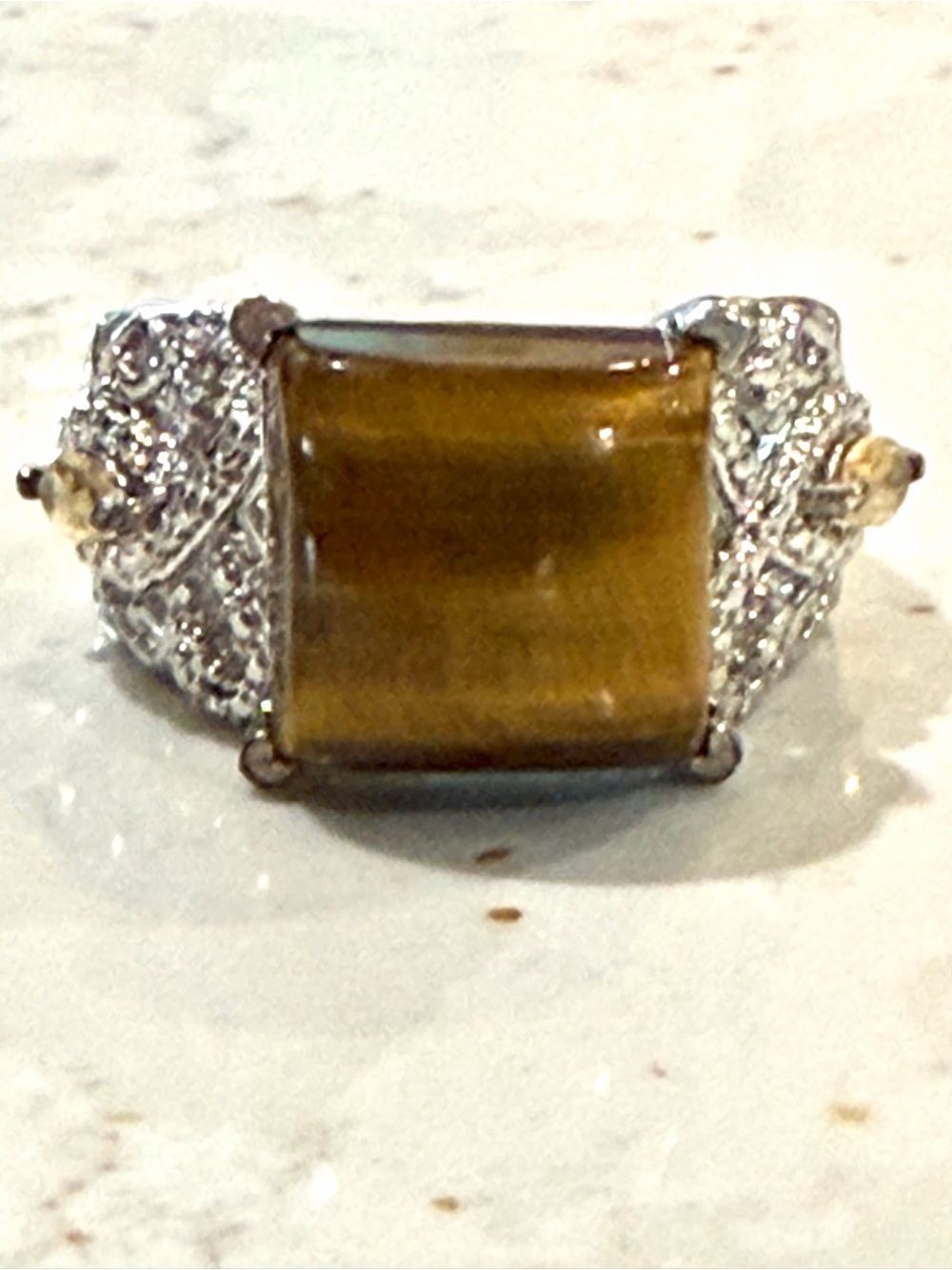 Karis STS Sterling Silver Platinum Bond Tiger's Eye Statement Ring - Size 7.25